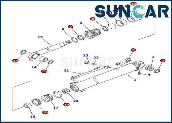 PC20R-8 Komatsu Inner Parts 707-98-14890 ชุดซีลไฮดรอลิก Excavator Boom Cylinder Service Kit