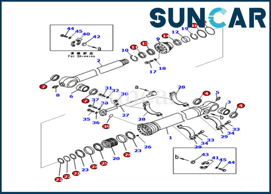 PC210LC-11 PC228US-11 รุ่น Komatsu 721-99-47131 Arm Cylinder Seal Repair Kit Excavator Oil Seal Kits