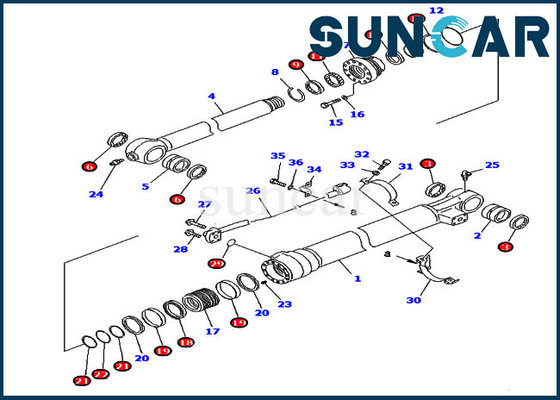 ชุดบริการถังต้านทานการสึกหรอ 707-99-58320 PC220-6 PC220LC-6Z Komatsu Cylinder Seal Kit