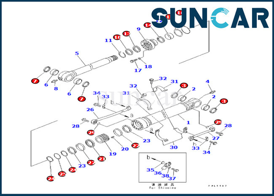 ชุดบริการกระบอกสูบถัง Komatsu 707-99-58090 7079958090 เหมาะกับ PC350-8 PC300-8 PC360-7