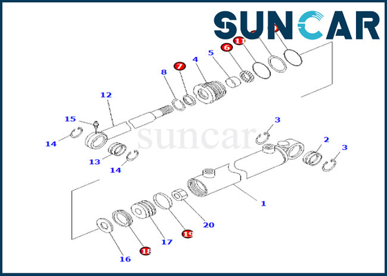 Komatsu Tilting Cover Cylinder Seal Kit 707-98-13600 Tilt Cylinder Sealing Kit ชุดบริการมุมสำหรับ BR120T-1