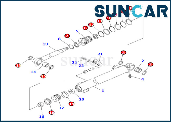 707-98-24281 7079824281 Boom Cylinder Sealing Kit Komatsu สำหรับ PC35MR-1 PC35MRX-1A Boom Cylinder Service Kit