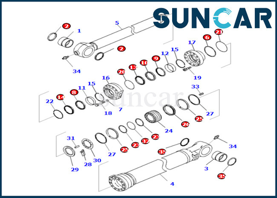 Komatsu Bucket Cylinder Seal Repair Kit 721-98-01990 7219801990 สำหรับ PC360LCI-11 D375AI-8E0 PC390LCI-11