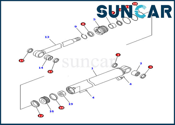 Arm Cylinder Sealing Kit 707-98-22870 ชุดซ่อมไฮดรอลิกเหมาะกับ Komatsu PC30MR-2 PC30MR-2-A Excavator