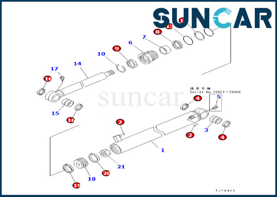 707-98-25310 7079825310 ชุดถังซีลกระบอกสูบเหมาะกับ PC58UU-3 Komatsu Bucket Cylinder Service Kit
