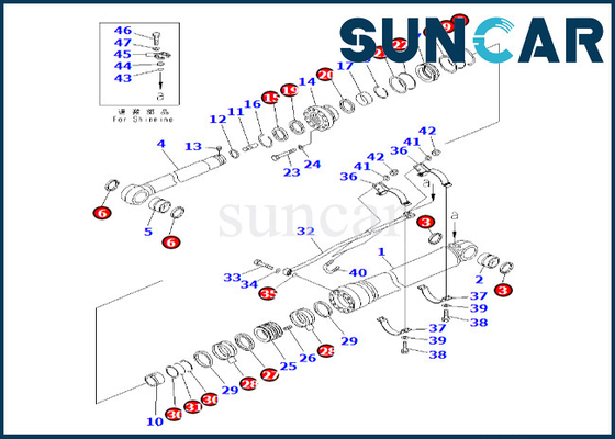 7079976300 707-99-76300 Arm Cylinder Seal Kit Komatsu สำหรับ PC600-8 PC600-8R Arm Cylinder Sealing Kit