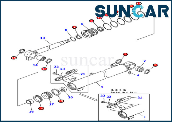 PC40MR-1 PC45MR-1 Komatsu 707-98-25700 7079825700 Boom Sealing Kit ชุดซีลน้ำมันกระบอกสูบ