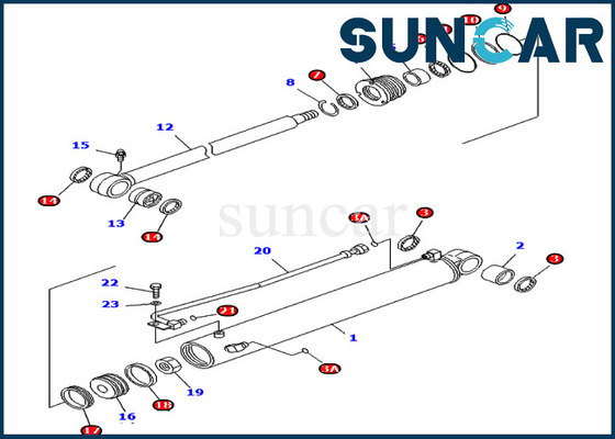 ชิ้นส่วนภายใน Komatsu 707-98-25710 PC40MR-1 PC40MRX-1 Excavator Boom Swing Cylinder Seal Kit
