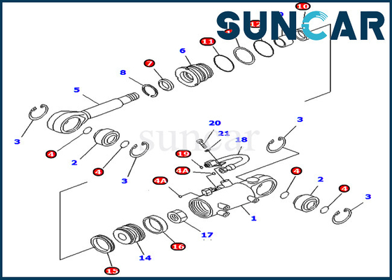 707-98-24730 Tilt Cylinder Seal Kit ความต้านทานการสึกหรอ Komatsu Excavator PC40MR-1 PC45MR-1 ชุดซ่อม