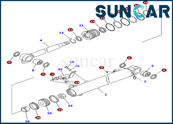 707-98-25750 7079825750 Boom Cylinder Seal Kit เหมาะกับชิ้นส่วนภายใน Komatsu PC45MR-3 PC55MR-3