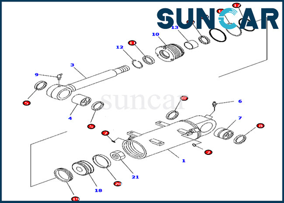 Komatsu กระบอกซ่อมชุดซีล 707-98-34750 เหมาะสำหรับ PC45MR-3 PC55MR-3 อเมริกาเหนือ Spec. รถขุด