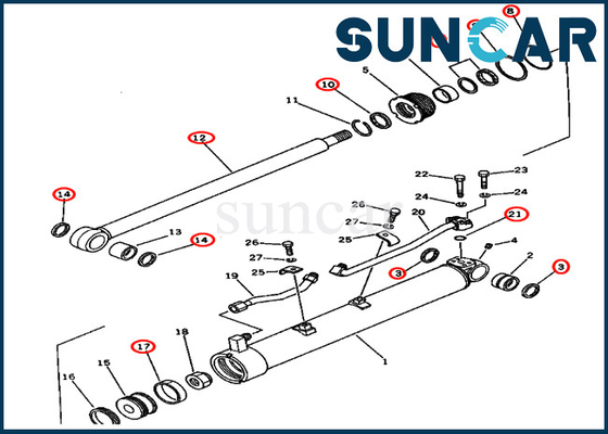 ชุดซีลซ่อมบูมสวิงเหมาะสำหรับ 201-63-12301 2016312301 PC60U-3 Komatsu กระบอกไฮดรอลิก