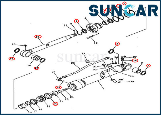 กระบอกสูบ Assy 201-63-02050 2016302050 Arm Seal Kits Komatsu PC60U-5 ชุดซ่อมไฮดรอลิก CYL