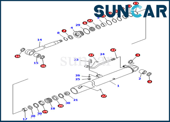 PC70-8 Komatsu 707-99-36710 7079936710 ชุดเปลี่ยนชุดซีลกระบอกไฮดรอลิกบูม
